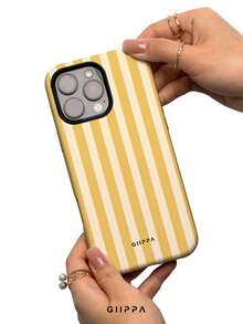 GIIPPA 1pc Warm Yellow Vertical Stripe Pattern Design, Phone 17 Pro Max Phone Case, Compatible With Phone 16 Pro Max, 15 Pro Max, 14 Pro Max, Korean High-End Fashion Fun Phone Case, Compatible With 11/12/13/14/15/16 Pro Max Plus, Elegant Design Suitable For Men And Women, Perfect Gift For Girlfriend On Christmas, Valentine's Day, Easter, Wedding Season And Birthday! - Yellow - View 4