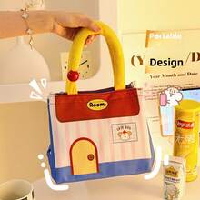 1 buah Tas Bekal Makan Siang Portabel Berinsulasi Kapasitas Besar, Tas Bekal Persegi Panjang Motif Rumah Lucu dan Estetis, Hadiah Natal, Tas Bekal Musim Dingin untuk Sekolah, Kerja, Liburan, dan Pelajar yang Dapat Digunakan Kembali - MultiWarna - View 3
