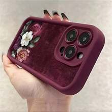 Custodia per telefono con motivo floreale retrò per iPhone 15Pro 17 16 14 13 12 11 Pro Max XS XR 7 8 Plus SE2 16E, elegante cover in silicone morbido - T15549Rosso vino - Visualizzare 4