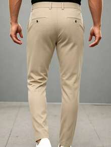 Men's Thin Summer Cargo Pants, Solid Color Commuter Casual Straight Leg Long Trousers, Belt Not Included - Khaki - View 2