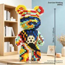 1436pcs Large Shout Bear Building Blocks Set, Creative Interlocking DIY Assembly Toy, Suitable For Adults And Teens, Party Games, Office And Home Decor, Durable Plastic Construction Kit - Blue and White - View 8