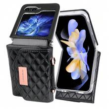 VIETAO Crossbody Strap Wallet-Style Faux Leather Phone Case, Compatible With Samsung Galaxy Z Flip 8 7 6 5 4 3 Flip8, Fashion Card Slot Protective Phone Cover - Black - View 8