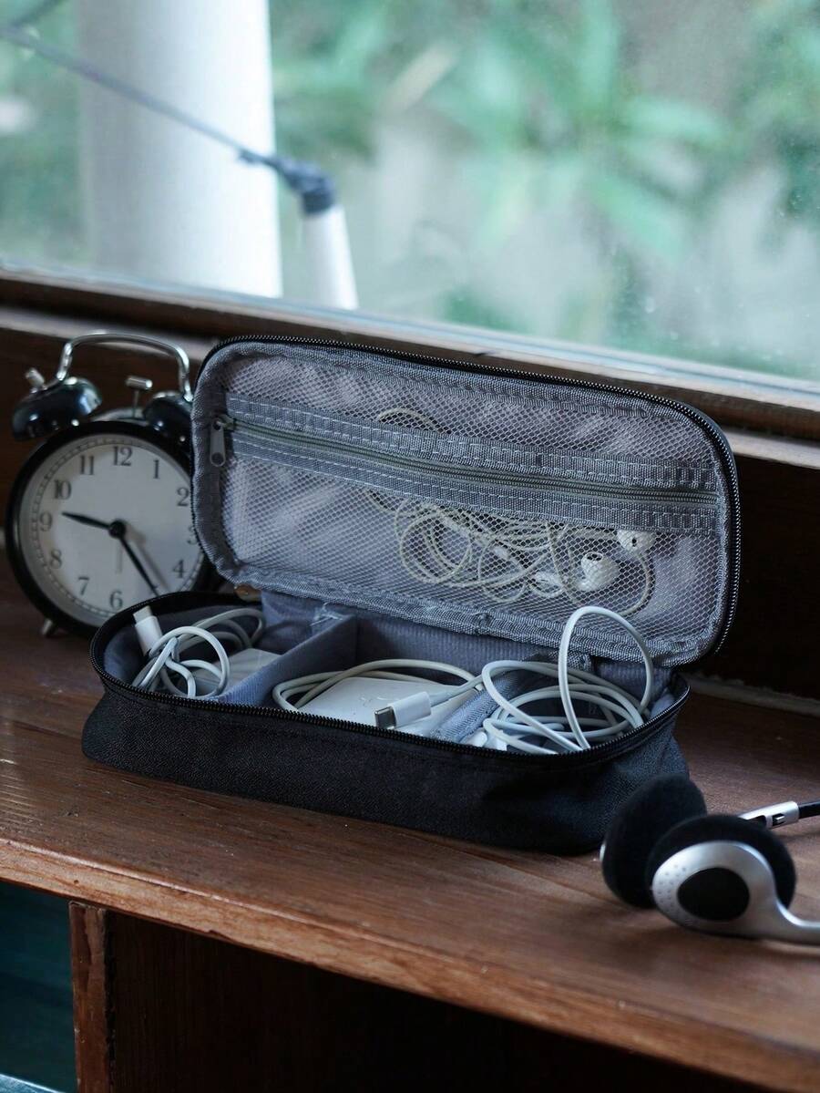 Haus Hana 旅行電子產品收納包 – 拉鍊式線纜、充電器、行動電源及數位配件收納袋 - 黑色 - 查看 1