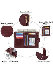 MIYIN Vintage Button Wallet, Business Casual Style, Multi-Card Slots, Coin Pouch, Tri-Fold Compact Design, Short Wallet, Retro Zipper Wallet, Fashion Button Closure, Women's Daily Travel & Shopping Wallet, Women's Wallet, Compact Wallet - Burgundy - View 8