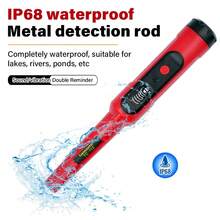 360° Waterproof Metal Detector Pinpointer, High Precision Handheld Metal Finder With LED Light Audio Vibration Alert, Compact Portable Probe For Beach Soil Underwater Treasure Hunting - Red - View 2