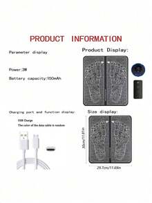 Tapis de massage des pieds EMS, Coussin de massage à stimulation électrique portable, Améliore la circulation sanguine, Soulage et détend les pieds - Noir - Voir 6