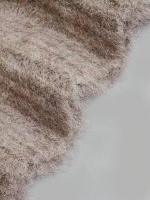 Nicenter Women's Fall Winter Casual Brown Fuzzy Cable Knit Drop Shoulder Crew Neck Long Sleeve Wool Blend Sweater, Cozy Simple For Office Daily Home Date - Camel - View 6