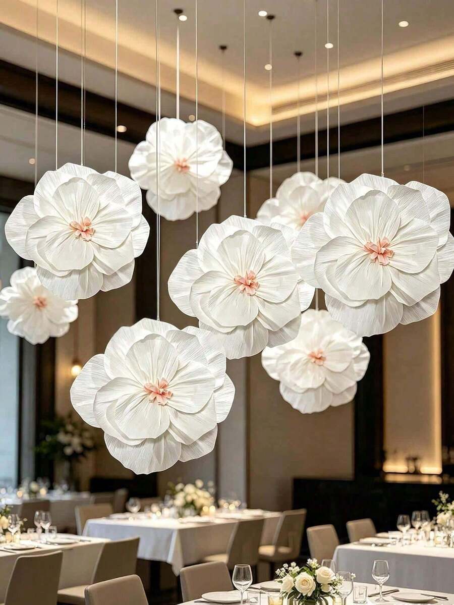 6/9/12件裝雛菊紙花球,皺紋紙花牆掛飾,適用婚禮、生日派對裝飾 - 大號白色 - 查看 1