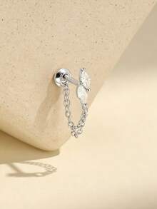 1pc Tassel 925 Sterling Silver Women's Ear Studs, Classic Cartilage Ear Studs, Spiral Ear Bone Studs, Flat Back Design, Suitable For Daily Wear And Party, Exquisite Jewelry - Silver - View 3