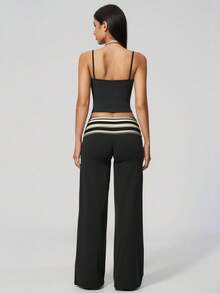 MASKERT Ladies' contrasting color back vest sports pants set yoga training running set tennis golf Pilates - 黑色 - 查看 3