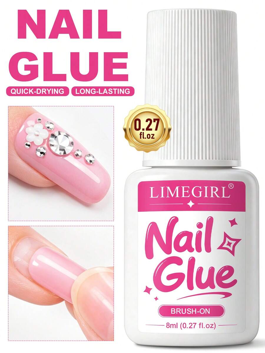 LIMEGIRL 10/5/3/2/1pc 8ML Super Strong Nail Glue, Suitable For Press-On Nails, Nail Tips, Acrylic Nails, No UV Light Needed, With Brush, Long-Lasting, Suitable For Beginners DIY Home Use Fake Nails - MJ159 - View 1