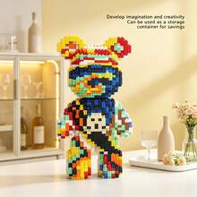1436pcs Large Shout Bear Building Blocks Set, Creative Interlocking DIY Assembly Toy, Suitable For Adults And Teens, Party Games, Office And Home Decor, Durable Plastic Construction Kit - Blue and White - View 4