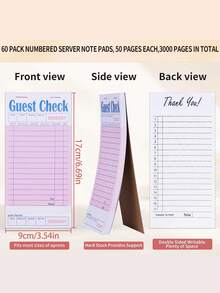 1/4/8 Pack Pink Customer Check Bill Book, Suitable For Waiters/Waitresses, Server Notepad, Restaurant Billing Paper, 50 Sheets Per Pack, 200 Sheets Total,Horizontal/Vertical Layout For Time Tracking, Accounting, Inventory Management Activity Planning - Multicolor - View 9