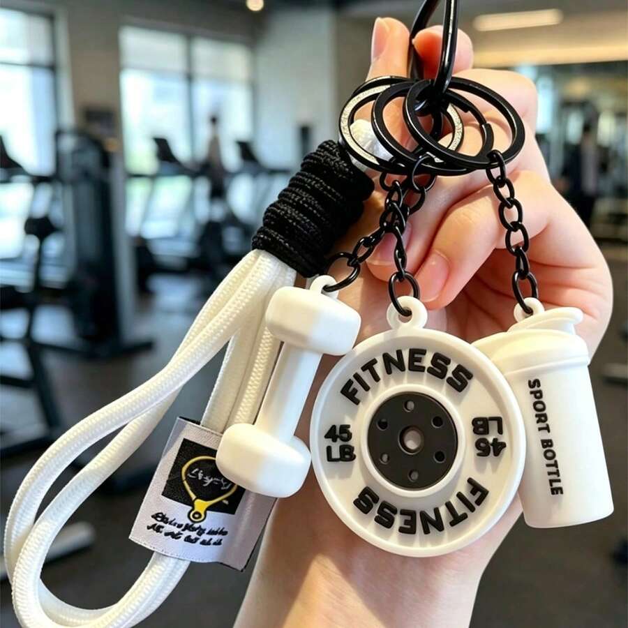 1pc Creative Mini Fitness Barbell Keychain Pendant, Couple Car Bag Keychain Sports Charm, Fashion Backpack Decoration, Exquisite Fitness Enthusiast Essential Keychain, Suitable As Gym Member Small Gift, Suitable As Gift For Good Friends, Couple Self-Discipline Gift - Multicolor - View 1