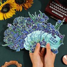 12pcs 2027 Floral Desktop Calendar, Van Gogh Oil Painting Vertical Planner, With Base And Card Slot, Home Office Decor, Ideal New Year And Birthday Gift - Single Piece - View 10