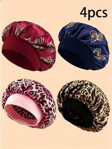 CONFLASS Butterfly Print & Leopard Silk Sleep Cap, Elastic Wide Band, Anti-Frizz Night Hair Bonnet, Suitable For Curly And Natural Hair, Back To School Dorm Essential Hair Care Accessory, Soft And Smooth Sleep Headwear, College Student Hair Care Gift - Multicolor - View 14