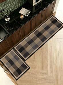 1 Pc Black-Brown Checkered Pattern Kitchen Mat, 3.5 Mm Soft Rubber That Absorbs Water And Is Easy To Clean. Suitable For Corridors, Bathrooms, Living Rooms, Outdoor Door Mats, And Toilets. Useable Throughout The Year And For Various Holidays. - Multicolor - View 2
