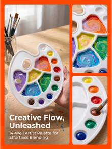 9+5 Fish-Shaped Paint Palette, Durable And Easy To Clean Painting Palette, Professional Hand-Drawing Palette For Art Students - 9+5 Fish Head Palette - View 4