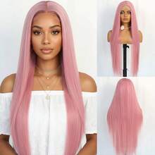 websterwigs Pink Mix Grey Long Silky Straight Synthetic Wig With Highlights Free Part 13X4 Lace Front Wigs For Women Daily Use Cosplay Party, Halloween - Multicolor - View 12