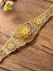 1pc Elegant Middle Eastern Hollow Fine Floral Carved Design Gold-Plated Arabic Wedding Waist Belt - Gold - View 4