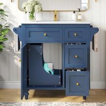 Bathroom Vanity, Smooth Ceramic Washbasin, 86 Cm High Vanity With Drawers And Towel Rack - 藏蓝色 - 查看 2