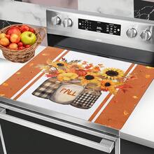 (Hot !!) 1PC Thanksgiving Floral Pattern, 2D Flat Stove Protector Mat And Non-Slip Heat-Resistant Rubber Stove Cover Mat Suitable For Induction Cooktop, Glass Stove And Multi-Function Anti-Scratch Mat, Also Best Choice For Oven, Washing Machine, Dryer And Kitchen Decor. - Multicolor - View 13