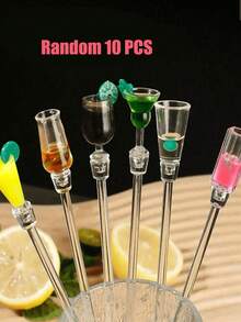 1/5/10pcs Acrylic Beverage Stir Sticks, Cocktail Stirring Spoons, Colorful Transparent Beverage Stir Sticks/Spoons, Suitable For Cocktail/Martini Mixing, Bar Party Decoration, Cute Long Handle Spoons, Suitable For Home, Desserts, (Random Style) - Multicolor - View 13