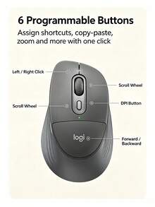 Logitech M850L Wireless Office Mouse, Contoured Design, Soft Palm Rest, Quiet-Click, Long Battery Life, Multi-Device Switching, Compatible With Windows, MacOS, ChromeOS, Linux, IPadOS, And Android Devices - View 8