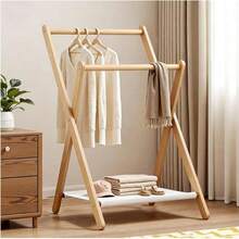 1 pieza Perchero vertical plegable de bambú compacto, se puede usar como toallero, perchero multifuncional, estantería de almacenamiento, estantería de armario independiente, solución de almacenamiento multifuncional para dormitorio y sala de estar, diseño sin rebabas que protege la ropa, también se puede usar como estantería de zapatos simple y estantería de almacenamiento - Multicolor - Ver 11