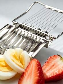 1pc Egg Slicer, Stainless Steel Wire Egg Cutter, Suitable For Hard-Boiled Eggs, Multi-Function Kitchen Tool, Can Be Used For Cutting Strawberries, Mushrooms, Salad, Etc., Stainless Steel Multi-Function Hard-Boiled Egg Slicer, Home Essential Gadget - Silver - View 8