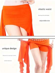 Asymmetric Draped Streamer Skirt Elastic Waist Wavy Hem Dance Skirt, Latin Belly Dance Party Performance Flowy Mini Skirt (Multiple Colors Available) - Multicolor - View 10