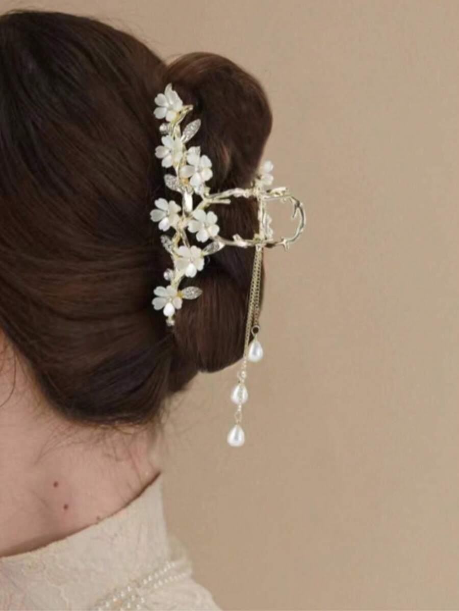 1pc Elegant Large Metal Flower Hair Clip - Multicolor - View 1