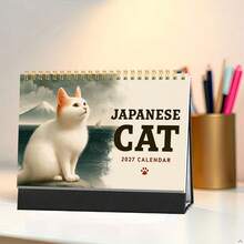 Japanischer Stil süßer 2D Katzen Kalender 2027, praktischer Artikel für tägliches Büro, Schule und Unternehmen. Kann für Terminplanung, Monatsplanung verwendet werden, hilft Ihnen Ihr Leben zu organisieren. Süßes Katzenbild auf dem Cover ist auffällig, 12 Monate (Januar 2027 - Tischkalender - Übersicht 6