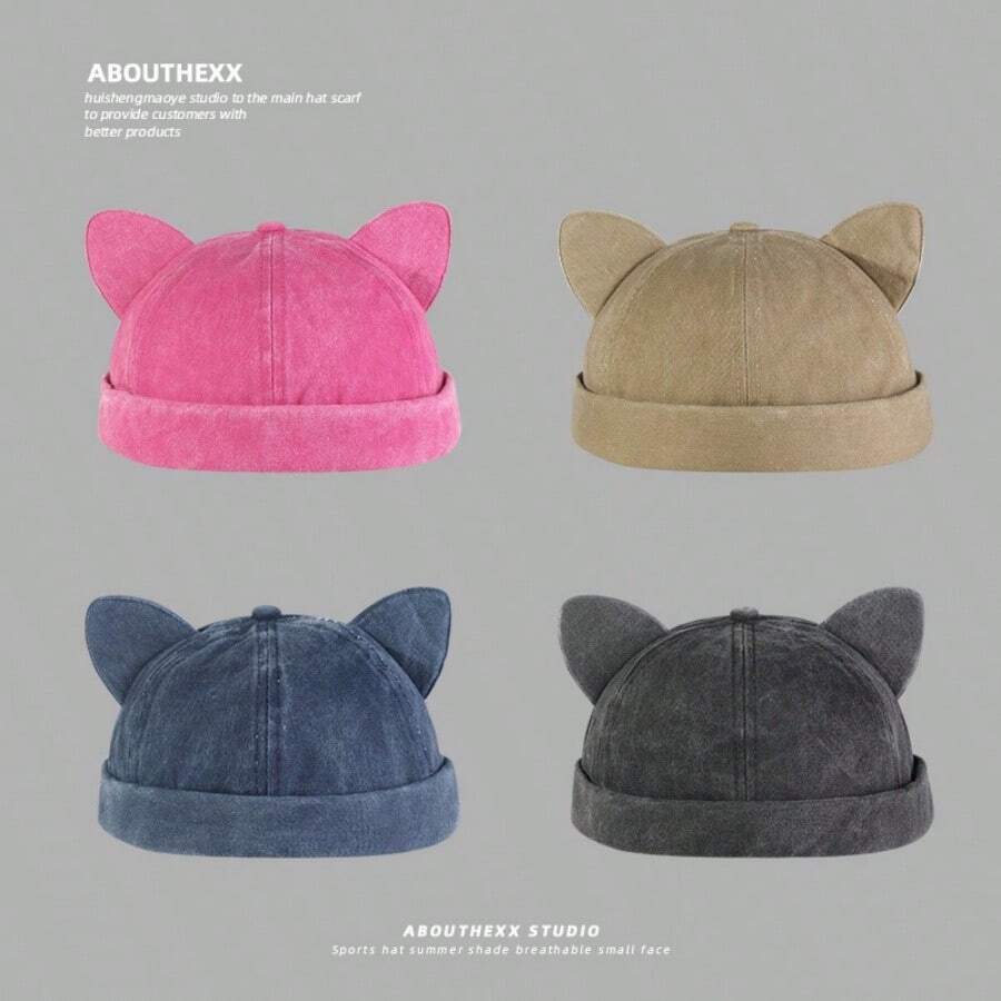 1pc Cute Cat Ear Brimless Hat, Fashionable Versatile Skull Cap, Holiday Party Gathering Costume Hat - Multicolor - View 1