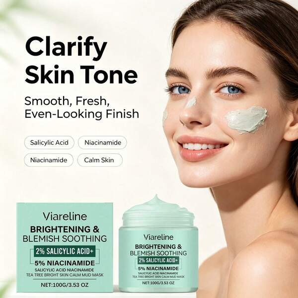 1 Box/2 Boxes 100g Tea Tree Mud Mask For Women, Cleanses Dirt And Excess Oil, Unclogs Pores Without Over-Drying, Enriched With Soothing Tea Tree Essence, Leaves Skin Fresh, Hydrated And Smooth, Suitable For All Skin Types Daily Cleansing Mask