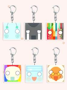 1/6Pcs Minimal Dandy's World Cute Bag Charms, Geometric Color Block Kawaii Portrait Key Ring Car Accessories Gift For Fans Suitable As Birthday, Halloween, Back To School Gifts - Multicolor - View 12