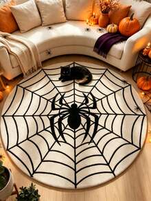 1pc Black & White Halloween Spider Web Art Rug, Decorative Carpet, Living Room Rug, Bedside Plush Rug, Autumn/Winter Rug, Thick Rug, Large Living Room Rug, Bedroom Rug, Home Decor Rug, Outdoor Rug, Washable Rug - Multicolor 4 - View 5