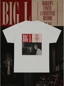 Camiseta de Hip Hop y Rap de los 90s de Big L Harlem para Hombre - Camiseta Retro de Ídolo del Rap con Estampado de la Portada del Álbum, Top Casual de Verano con Cuello Redondo, Adecuada pa - Blanco - Ver 1