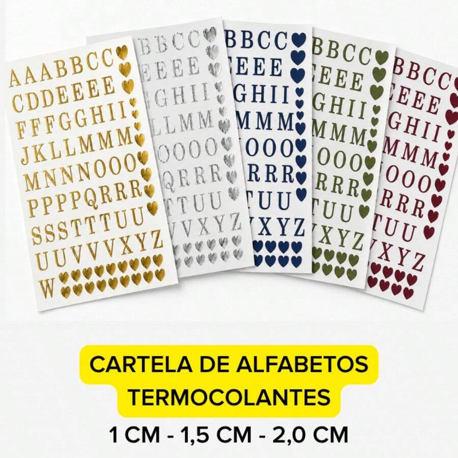 Cartela de Alfabeto Vinil Termocolante Monograma Casamento para tecidos porta joias carteira necessarie - 1 CM - 2 CARTELAS - Visão 1