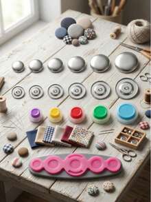 DIY Fabric Covered Button Making Kit, Multi-Size Aluminum Button Blanks & Assembly Tools, Cloth Wrapped Button Accessories For Coat, Windbreaker, Clothing Decoration, Handmade Craft Sewing Supplies For Garment & Ornament DIY Projects - Multiple Styles - View 1