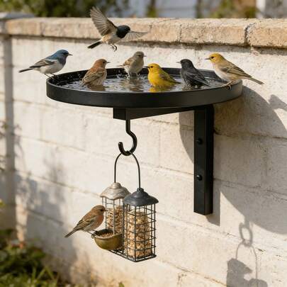 Metal Wall-Mounted Bird Feeder With Hook, Outdoor Garden Yard Decor, Easy Installation