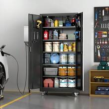 Rolling Metal Storage Cabinet With Wheels, Heavy Duty Steel Garage Tool Organizer Chest With Two Drawers And Pegboard Hooks, Lockable Mobile Utility Cabinet Storage Rack For Workshop, Black - Black - View 10