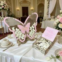 Elegant Butterfly Theme Guest Book Alternative Set - Suitable For Weddings, Graduations And More - Wooden Butterflies, Stand And Decorative Box - Princess Party And Holiday Decor - View 4