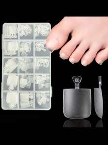 160pcs/Box Transparent French Square Pre-Made Thickened Fake Toe Nail Extension Tips Full Cover Acrylic Material DIY Nail Art 15 Sizes - 無色 - 查看 1