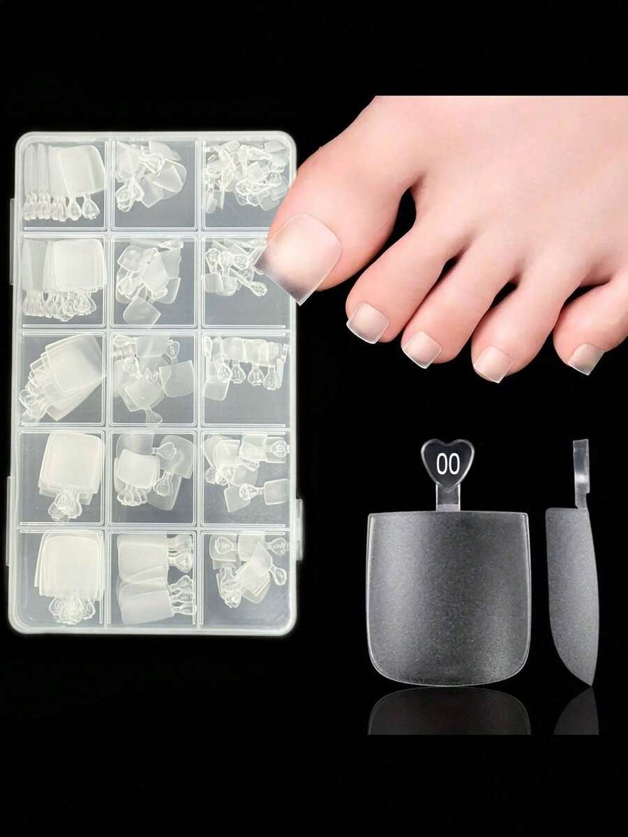 160pcs/Box Transparent French Square Pre-Made Thickened Fake Toe Nail Extension Tips Full Cover Acrylic Material DIY Nail Art 15 Sizes - 無色 - 查看 1