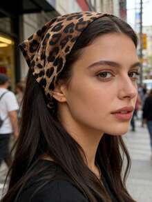 1pc Leopard Print Pleated Hair Scarf | Vintage Fashion Style | Multi-Color | Daily/Party/Versatile Outfit Headscarf - Multicolor - View 4