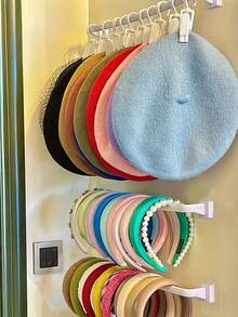 1 pieza Soporte para diademas, organizador de coleteros y gomas para el cabello montado en la pared, soporte adhesivo sin perforación para diademas, estantes de almacenamiento y exhibición de diademas para niñas o mujeres - Blanco - Ver 6