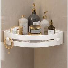 1PC Rust-Proof Plastic Corner Shower Caddy - Wall-Mounted Curved Design Shampoo, Cosmetics And Toiletries Storage Rack, Space-Saving Organizer, Suitable For Small Bathrooms - Multicolor - View 7