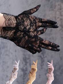 1 Paar neue Damen sexy Mode dunkler Stil Partykleid Rosen Spitze Handschuhe - Verschiedenfarbig - Übersicht 6