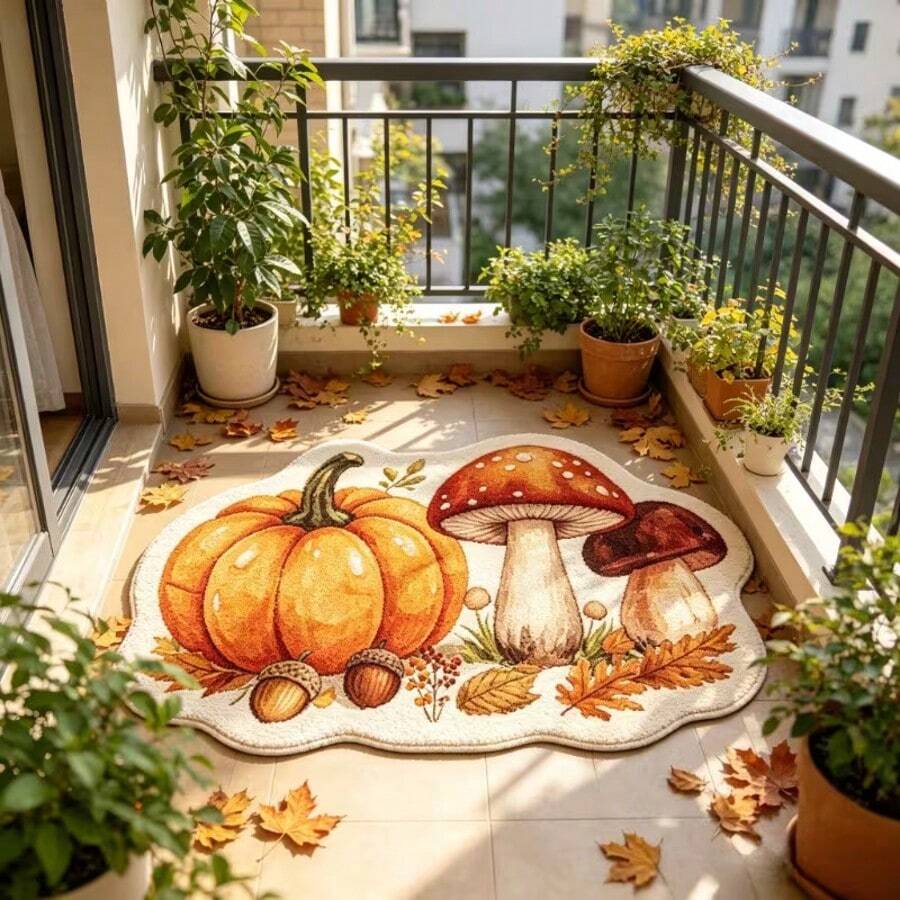 1PC Pumpkin Mushroom Autumn Atmosphere Asymmetrical Shaped Rug, Super Soft, Comfortable, Door Mat, Small Rug, Carpet, Floor Mat, Home Decor, Area Rug, Outdoor Mat, Home Decor, Area Carpet, Bedroom Rug, Washable Rug